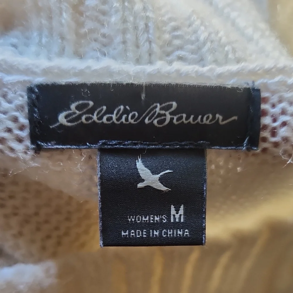 Eddie Bauer Ski Sweater Womens M Cream Mock Neck Skier Nordic Apres Ski Winter - Picture 10 of 13